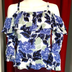 INC Blue Floral Off Shoulder Top